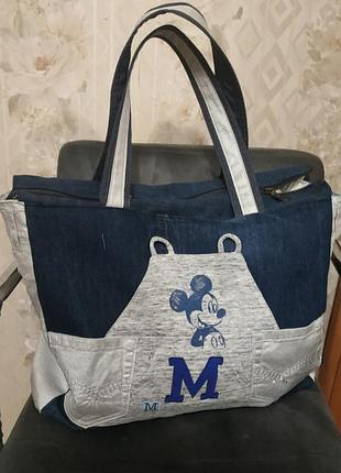 Сумка шоппер ручной работы из джинсовой ткани