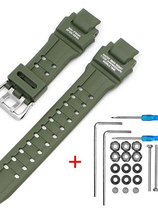 Ремінець для casio g-shock gw-a1000/gw-4000/ga-1000 army green silver