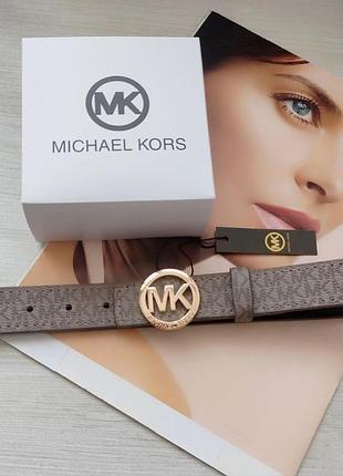 Модний шкіряний ремінь michael kors капучіно пряжка gold