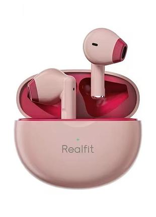 Безпровідні навушники realfit f2 pro, активне шумозаглушення, bluetooth 5.3,з мікрофоном, рожеві