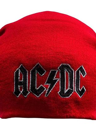 Шапка-біні з вишивкою ac/dc logo червона