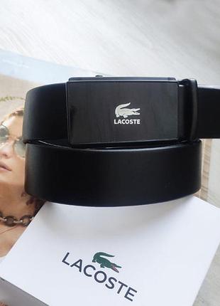 Мужской кожаный  ремень lacoste пряжка автомат чёрный