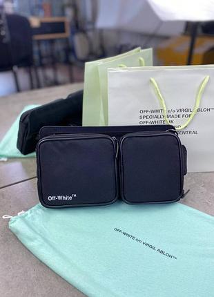 Нагрудна сумка off white чорна з чорним ременем c756