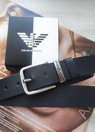Шкіряний чорний чоловічий ремінь armani