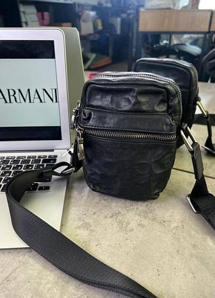Крос-боді armani чорний з натуральної шкіри c797