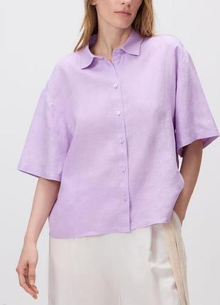 Актуальна  бузкова укорочена сорочка рубашка блуза блузка  льон котон бренд primark, р.14.