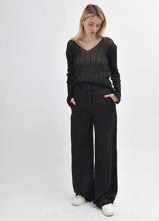 Женские широкие брюки из льна черные | 90372