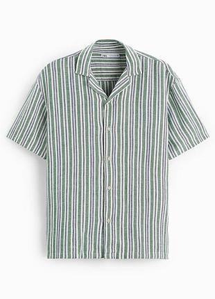 Men’s shirts zara striped linen button up multicolour size: m