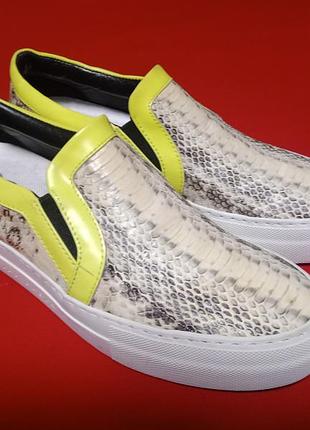 Кросівки без шнурівки philipp plein з неоново-жовтої шкіри python, розмір 37.5, довжина устілки 24 см,стан ідеальний, оригінал
