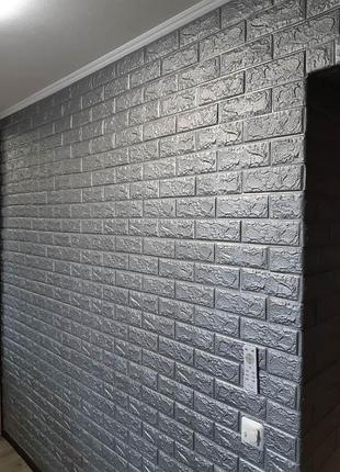 Самоклеящаяся 3d панель для стен под кирпич серебро 700x770x7мм (017-7) 7