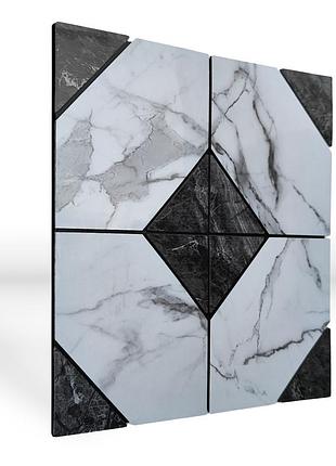 Самоклеюча вінілова pet плитка чорно-біла великий ромб 30х30cmх4mm