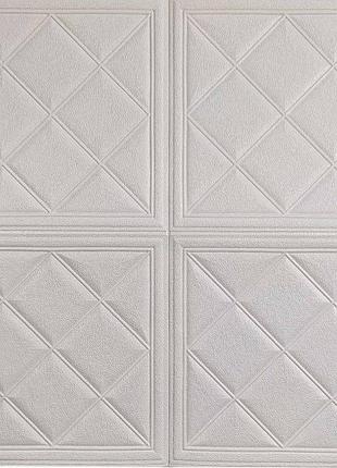 Самоклеющаяся потолочно-стеновая 3d панель белая, ромбы в квадрате 700x700х5мм