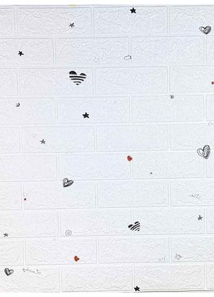 Самоклеющаяся 3d панель белый кирпич сердечка+звезды 700x770x3мм
