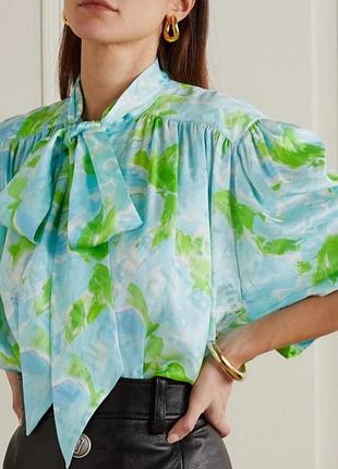 Balenciaga шелковая люксовая роскошная блуза с логотипом и принтом