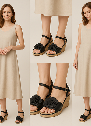 Черные босоножки на танкетке