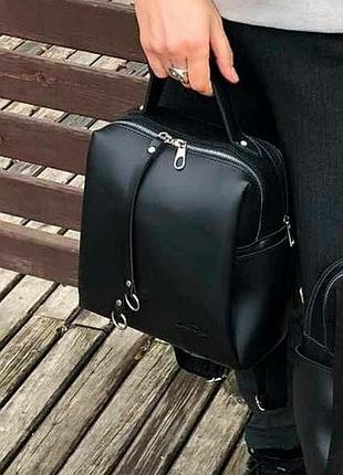 Акция! черный - гладкая экокожа - качественный фабричный рюкзак на два отделения на молниях (луцк, 660)