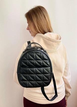 Черный – качественный фабричный стеганый молодежный рюкзак на молнии (луцк, 740)