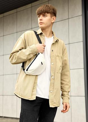 Чоловіча сумка на пояс бананка високої якості українського виробництва- біла