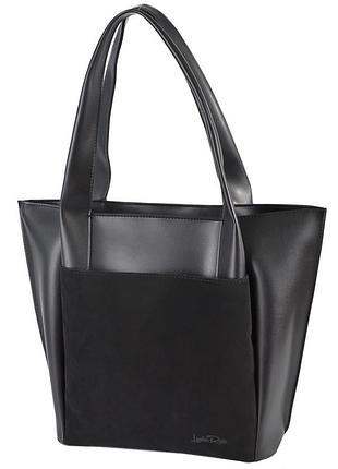 Натуральный замш. черная - три отделения - качественная фабричная сумка формата а4 (луцк, 729)