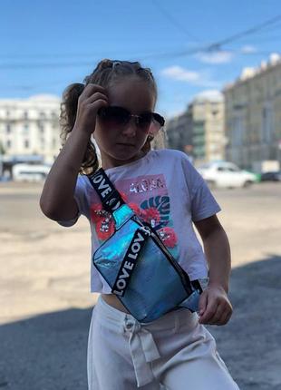 Акция!  голубая стильная молодежная переливающаяся бананка, экокожа под змеиную структуру (0285)