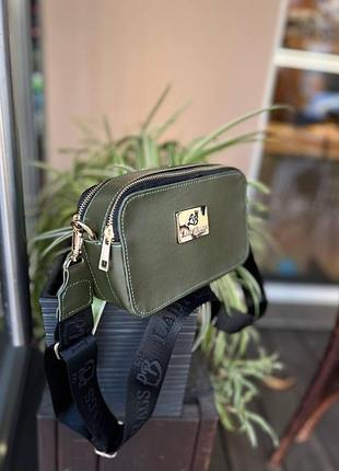 Хаки - фурн.золото – стильный, каркасный, элегантный клатч на одно отделение с двумя молниями (0490)