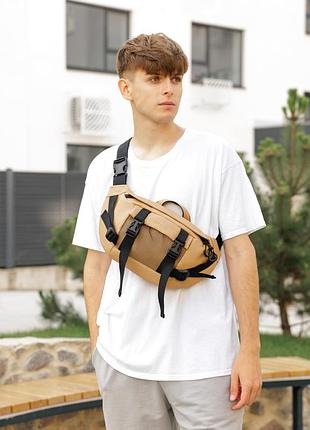 Велика чоловіча поясна сумка бананка високої якості українського виробництва- беж