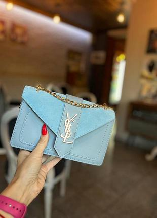Блакитний - фурн. золото - молодіжний, вишуканий, каркасний, стильний клатч на ланцюжку під клапаном (0433-1)