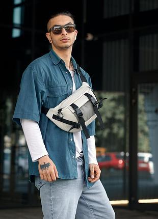 Велика чоловіча поясна сумка бананка високої якості українського виробництва- сіра