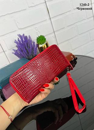 Акция! красный - на молнии - лакированный, стильный, женский кошелек на 2 отделения со змеиным принтом(1240-2)