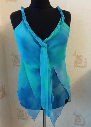 Натуральная нарядная блуза, асимметрия, шелк, karren millen, морская волна