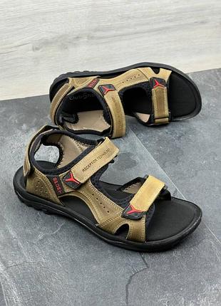 Кожаные сандалии цвет оливковый/черный 57866