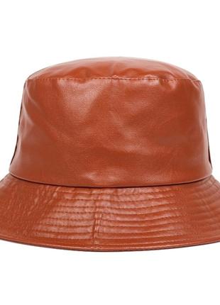 Качественная эко кожаная панама коричневая шляпа панамка шапка капелюх