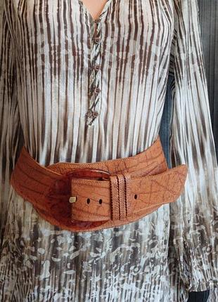 Натуральний шкіряний пояс широкий ремінь коричневий life ethel leder | розмір 80