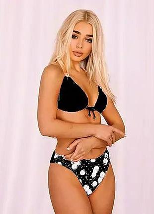 Купальник раздельный, в рубчиик, черный, 50