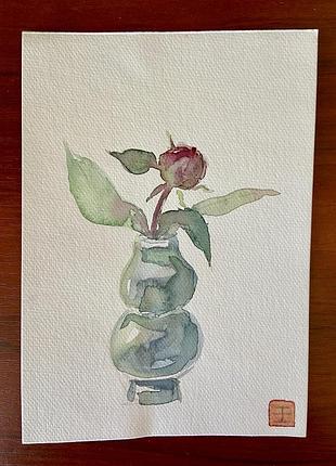 Листівки картини акварель квіти півонія