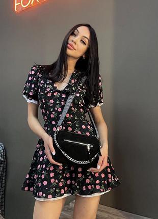 Женская сумка кросс-боди из натуральной замши (черная) sw110-1