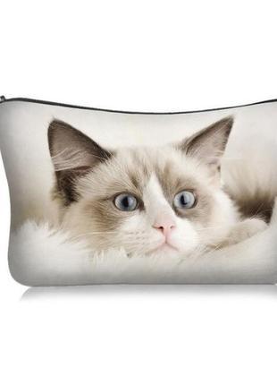 Новая очаровательная косметичка с кошкой вместительный органайзер кот2 фото