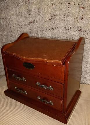 Винтажный деревянный ящик для хранения украшений в виде комода с музыкальным механизмом