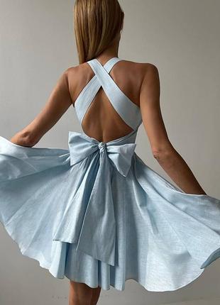 Изысканное элегантное, привлекательное летнее платье из льна с бантом