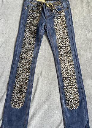 Джинси жіночі з леопардовим принтом