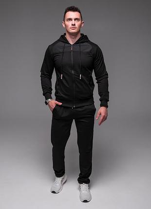 Чоловічий спортивний костюм чорний з капюшоном "elbow"