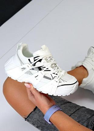 Кроссовки "janett", белый/черный, экокожа/текстильная сетка