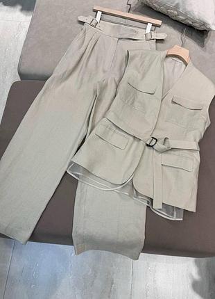 Костюм brunello жилетка на поясі та брюки прямі висока посадка легкий літній класичний