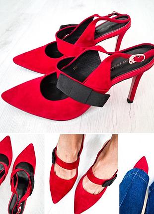 Новые красные туфли с острым носом босоножки с закрытым носиком туфли острый носик открытая пятка