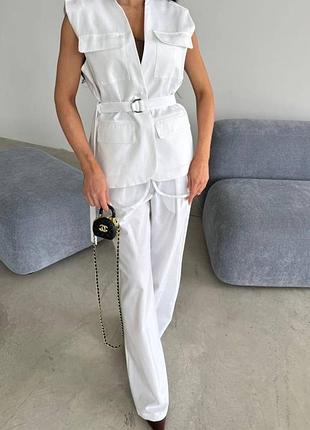 Костюм brunello білий літній жилетка на поясі та брюки прямі висока посадка
