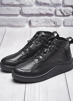 Чоловічі стильні черевики з натуральної шкіри деми 999 черная кожа байка