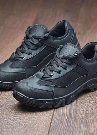 Тактичні літні кросівки з дуже міцною підошвою в чорному кольорі артикул в-3 сет черн