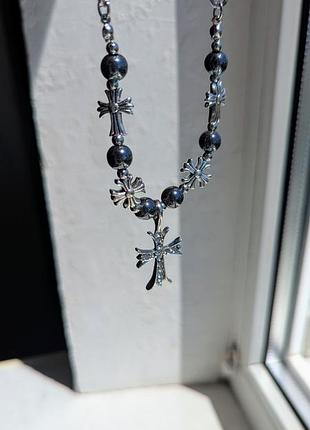 Підвіска хрест з перлинами chrome hearts