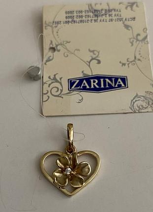 Золотий підвісок кулон сердечко  з квіточкою zarina