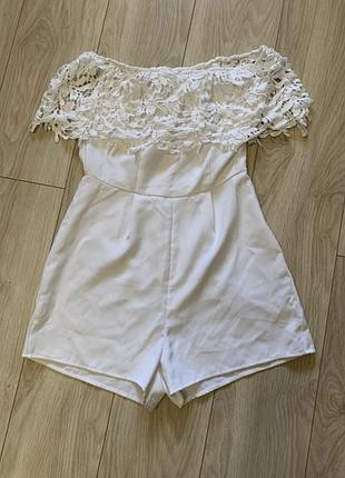 Комбинезон белый женский ромпер с шортами классный летний нарядный стильный красивый